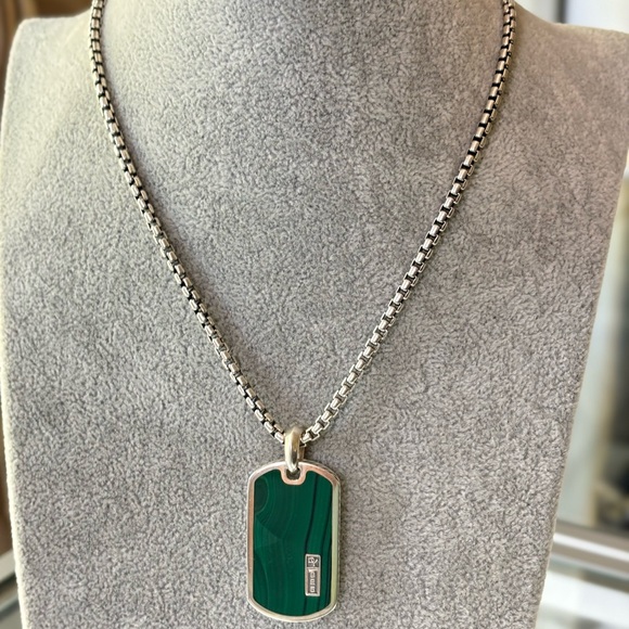 David Yurman Unisex Large Dog tag Pendant Necklace with Malachite 20" - Picture 1 of 10